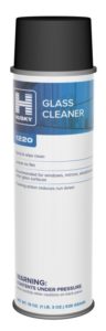 A can of 1220 - Glass & CRT Cleaner with a black cap, labeled for cleaning windows, mirrors, and windshields. The can is mostly white with blue accents and safety warnings at the bottom.