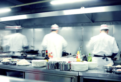 a professional kitchen during a service